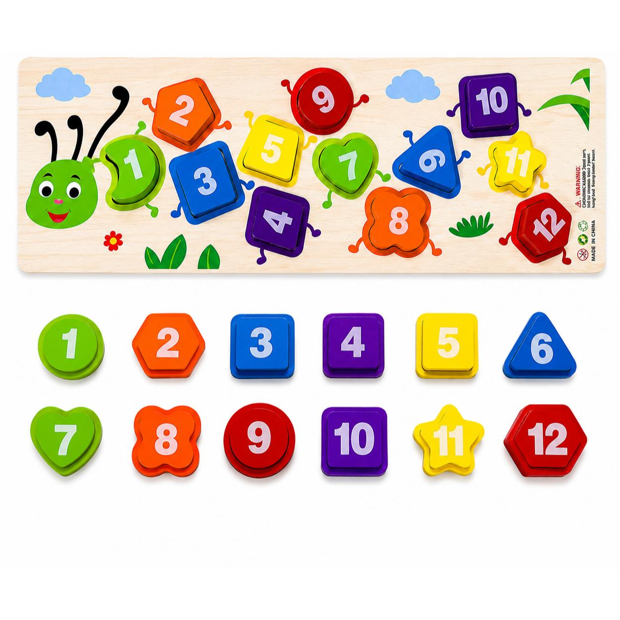 Wooden Caterpillar Number & Shape Puzzle